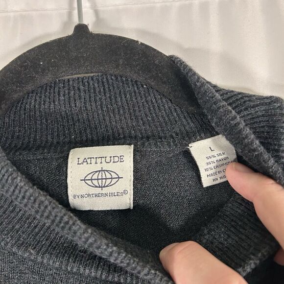 Latitude Silk Cashmere Blend Sweater Women's Large Grey Pullover Long Sleeve - Picture 4 of 5